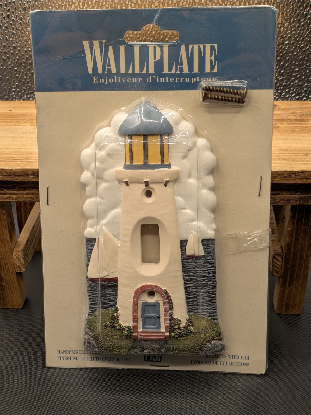 Handpainted Lighthouse Wallplate Switch Cover - Blue, Cream Vtg 1994